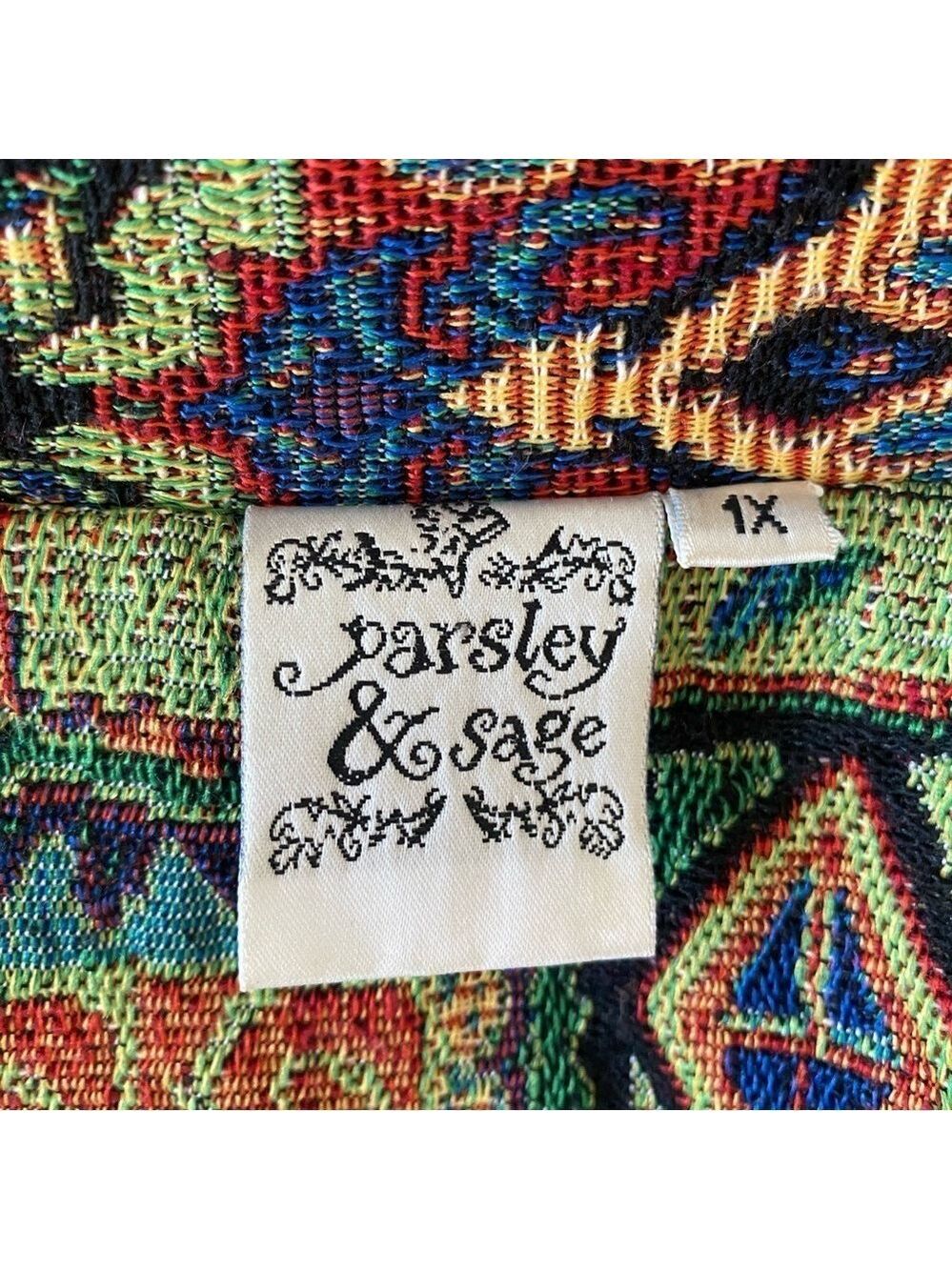 Parsley & Sage Tapestry Flowers Animal Beaded Zip Jacket 1X Pockets Lined - Picture 9 of 16